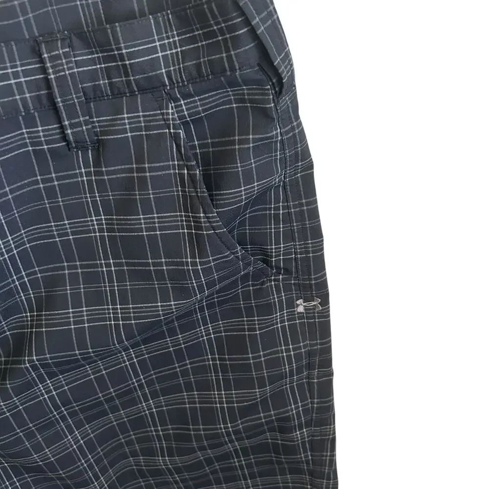 Under Armour Men Performance Shorts 36 Black‎ Plaid Comfort Athletic Activewear
